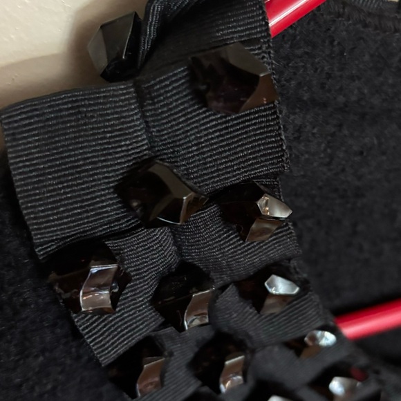 Willi Smith black boiled wool embellished neckline hidden snap close coat size M - Picture 3 of 5